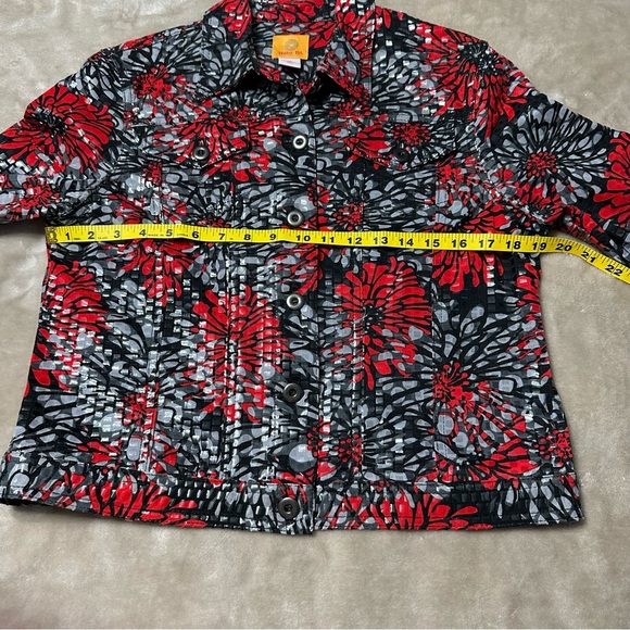 Ruby Rd Womens Shirt Jacket Red Gray Black Floral Shiny Size 10 - Picture 9 of 11